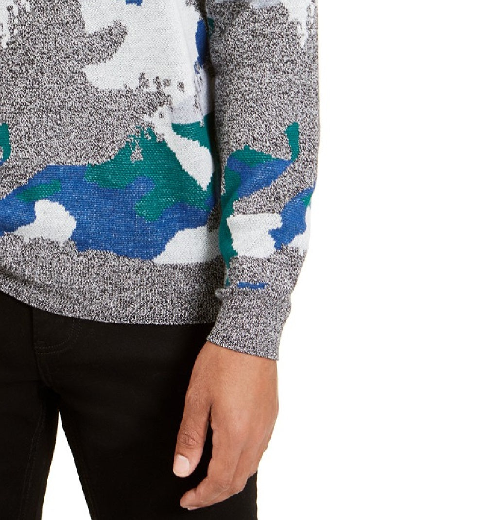 Suéter masculino Alfani Abstract Jacquard com gola redonda, cinza, tamanho 2, extra grande
