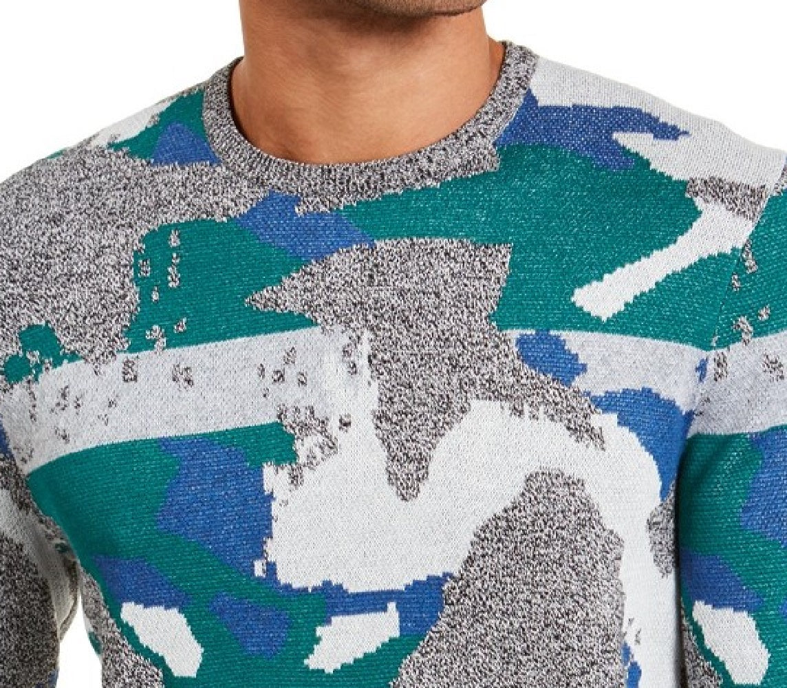 Suéter masculino Alfani Abstract Jacquard com gola redonda, verde, tamanho pequeno