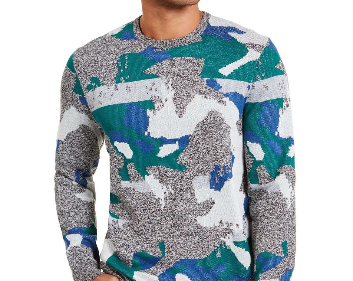 Suéter masculino Alfani Abstract Jacquard com gola redonda, verde, tamanho pequeno