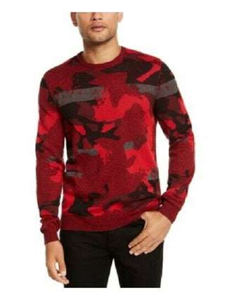 Suéter masculino Alfani Abstract Jacquard com gola redonda, vermelho, tamanho grande