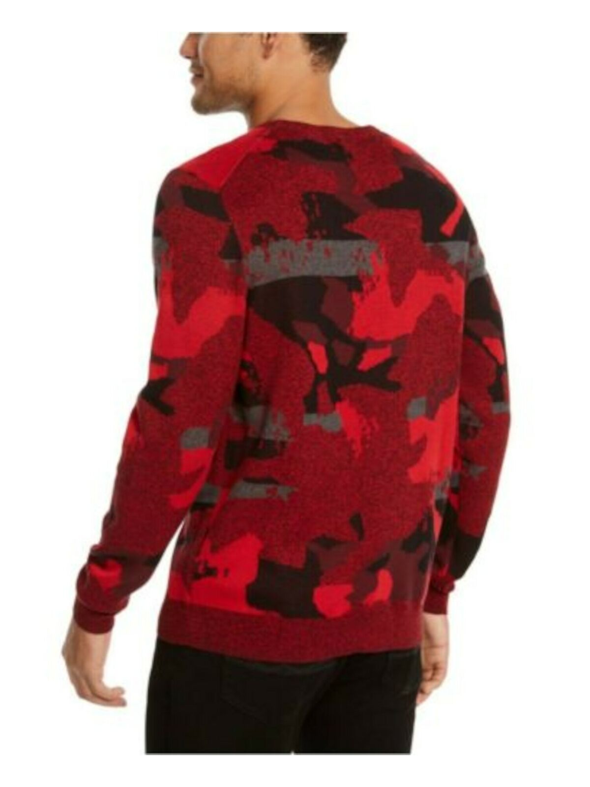 Suéter masculino Alfani Abstract Jacquard com gola redonda, vermelho, tamanho grande