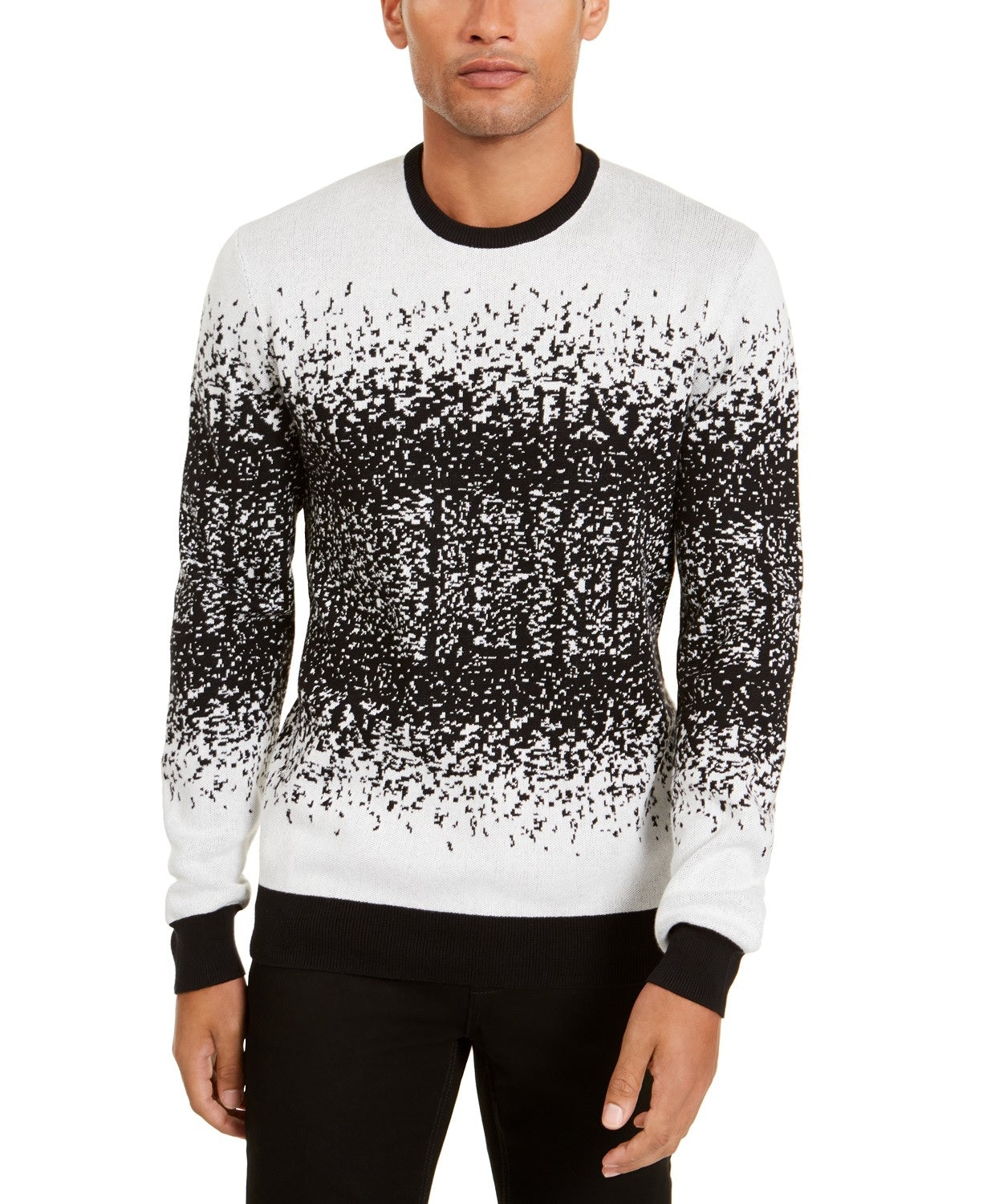 Suéter masculino Alfani com gola redonda e canelado Ombre Rib, branco, tamanho 2, extra grande