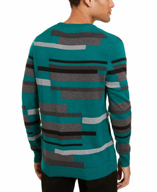 Suéter masculino Alfani texturizado listrado com decote em V, verde, tamanho XX-G