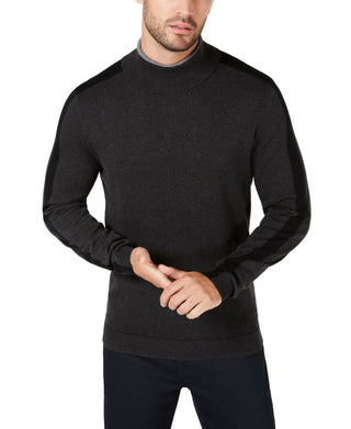 Suéter masculino Alfani com gola alta e manga listrada, cinza, tamanho 3, extra grande