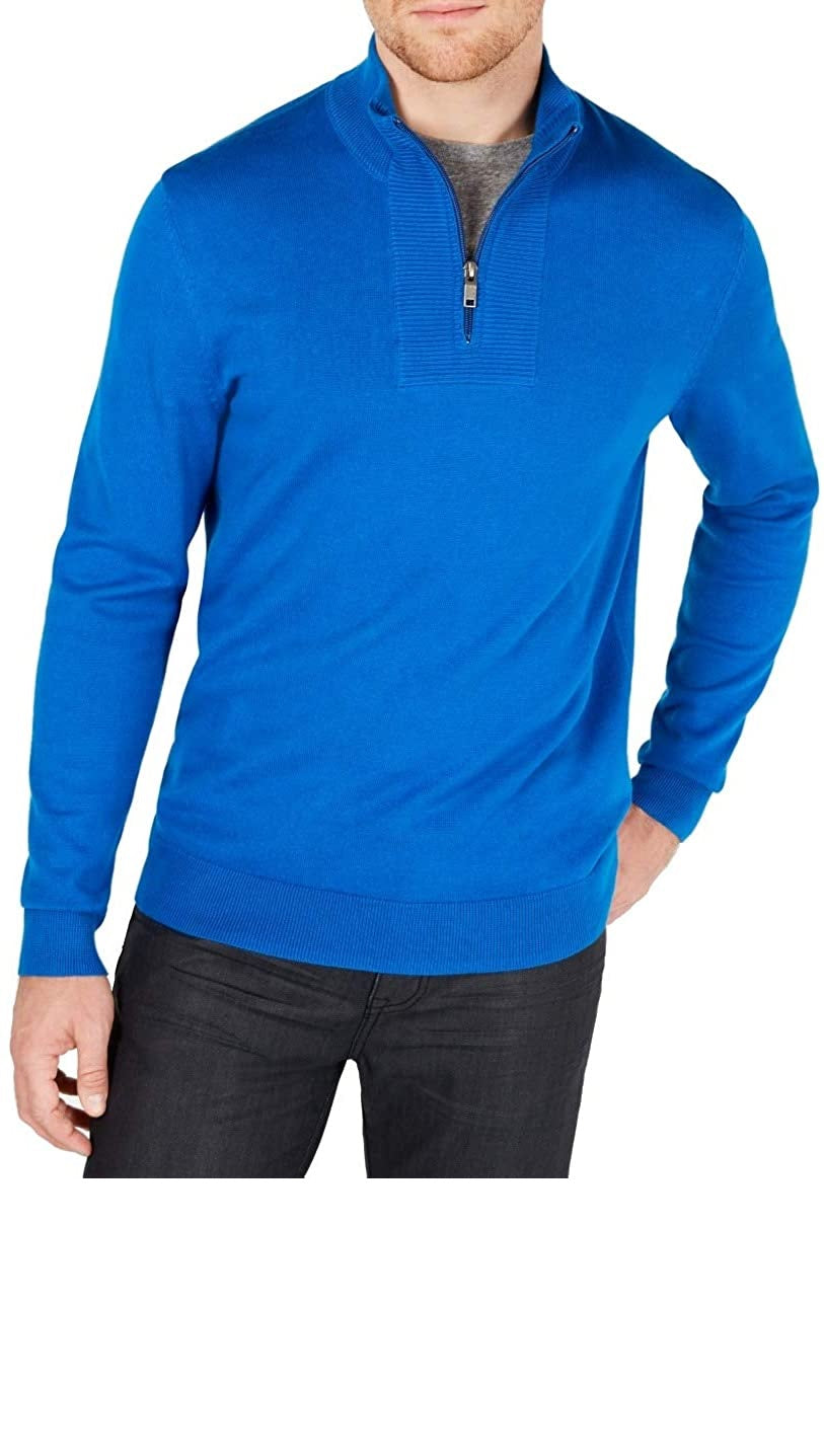 Suéter Alfani Masculino com Zíper e Punhos Canelados, Azul Médio, Tamanho Extra Grande