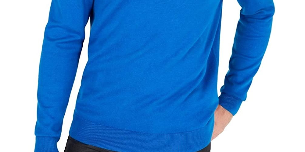 Suéter Alfani Masculino com Zíper e Punhos Canelados, Azul Médio, Tamanho Extra Grande