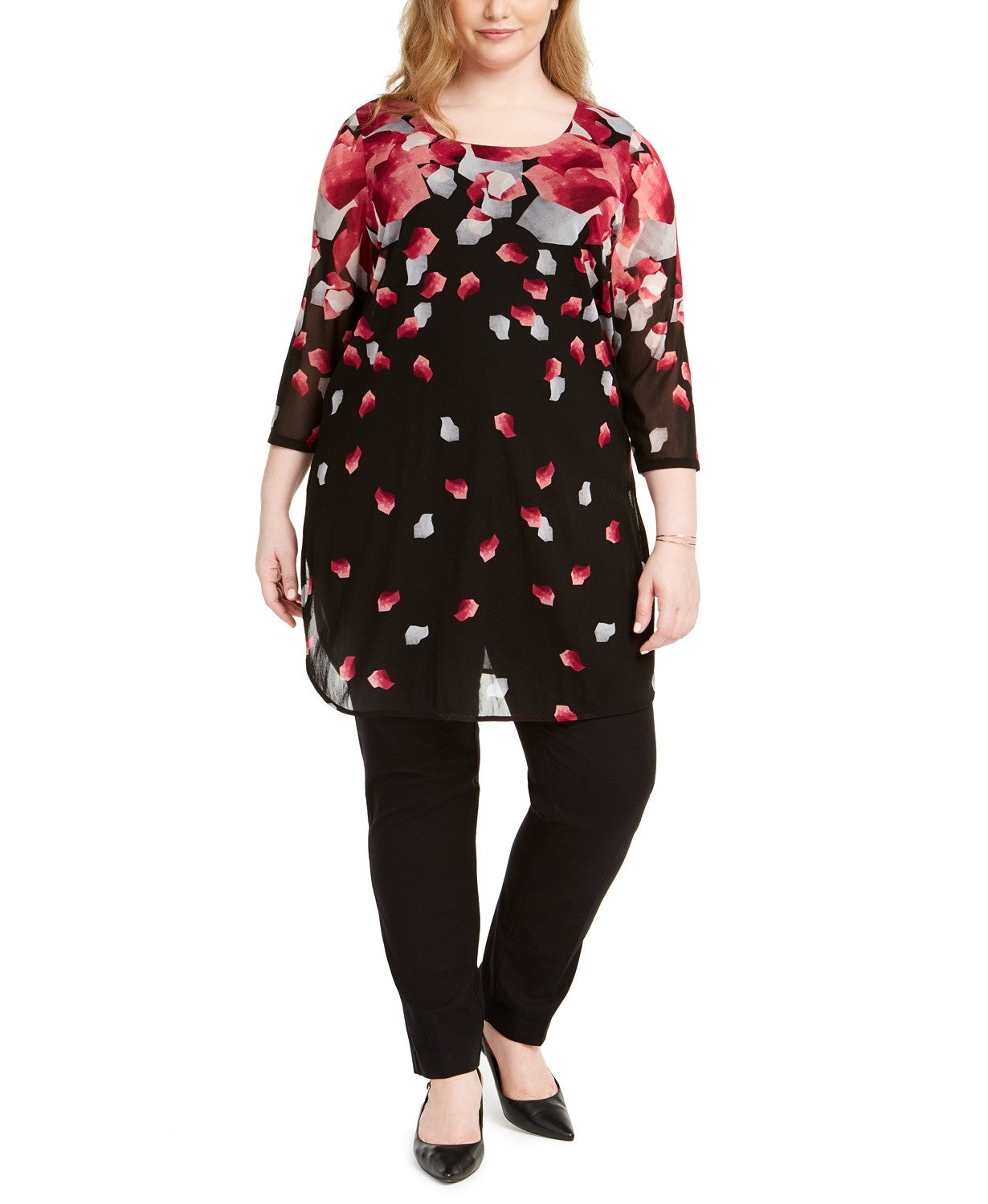 Blusa túnica feminina Alfani plus size estampada com manga 3/4 rosa tamanho 2 extra grande