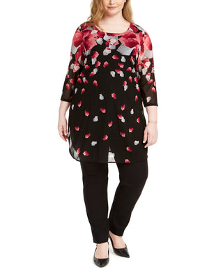 Blusa túnica feminina Alfani plus size estampada com manga 3/4 rosa tamanho 2 extra grande
