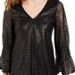 Blusa Alfani Feminina com Estampa Metálica e Mangas Smocked, Cinza Médio, Tamanho Médio