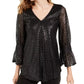 Blusa Alfani Feminina com Estampa Metálica e Mangas Smocked, Cinza Médio, Tamanho Médio
