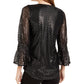 Blusa Alfani Feminina com Estampa Metálica e Mangas Smocked, Cinza Médio, Tamanho Médio