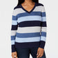 Karen Scott Suéter Feminino de Algodão com Decote em V e Blocos de Cores Azul Tamanho Grande