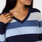 Karen Scott Suéter Feminino de Algodão com Decote em V e Blocos de Cores Azul Tamanho P