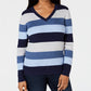 Karen Scott Suéter Feminino de Algodão com Decote em V e Blocos de Cores Azul Brilhante Tamanho 2 Extra Grande