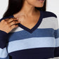 Karen Scott Suéter Feminino de Algodão com Decote em V e Blocos de Cores Azul Brilhante Tamanho 2 Extra Grande