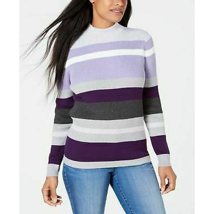 Karen Scott Suéter Feminino de Algodão com Decote em V e Canelado, Roxo, Tamanho Grande