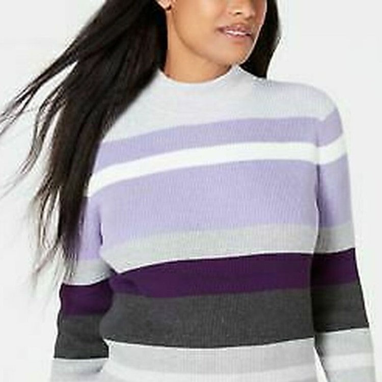 Karen Scott Suéter Feminino de Algodão com Decote em V e Canelado, Roxo, Tamanho Grande