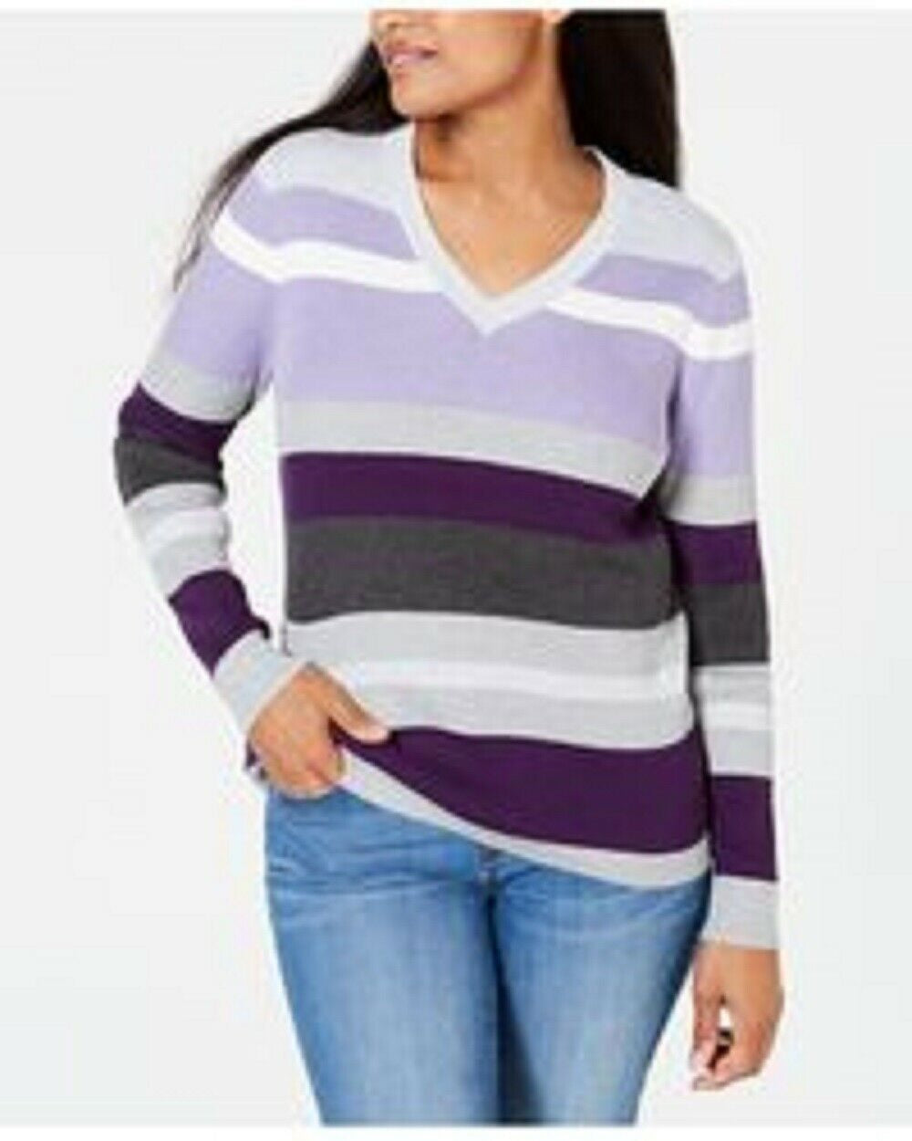 Karen Scott Suéter listrado Emma Cotton Feminino Roxo Tamanho Pequeno Grande