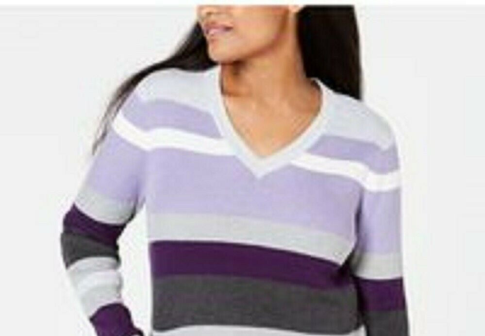 Karen Scott Suéter listrado Emma Cotton Feminino Roxo Tamanho Pequeno Grande