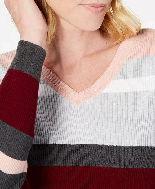 Karen Scott Suéter listrado de algodão Emma feminino, vermelho, tamanho pequeno, grande