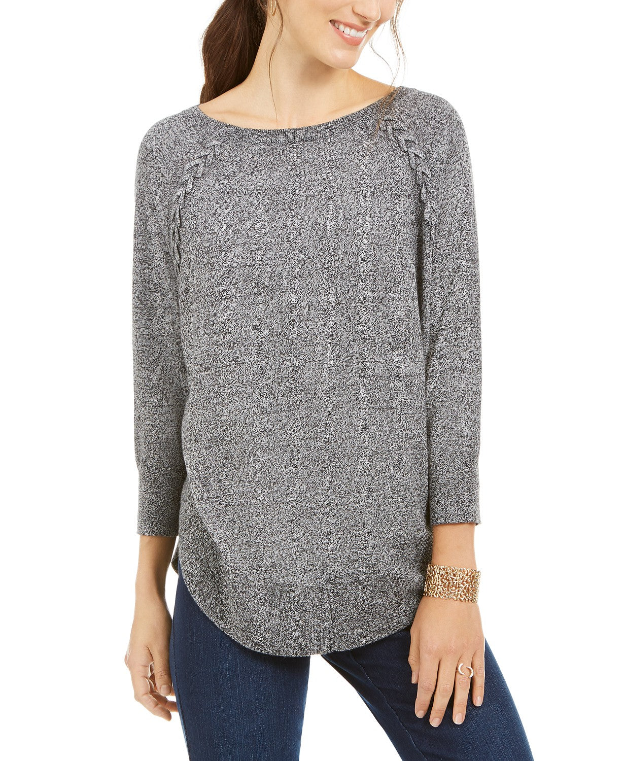 Suéter feminino com cadarço e acabamento em chevron, tamanho extra grande, cinza, estilo &amp; co