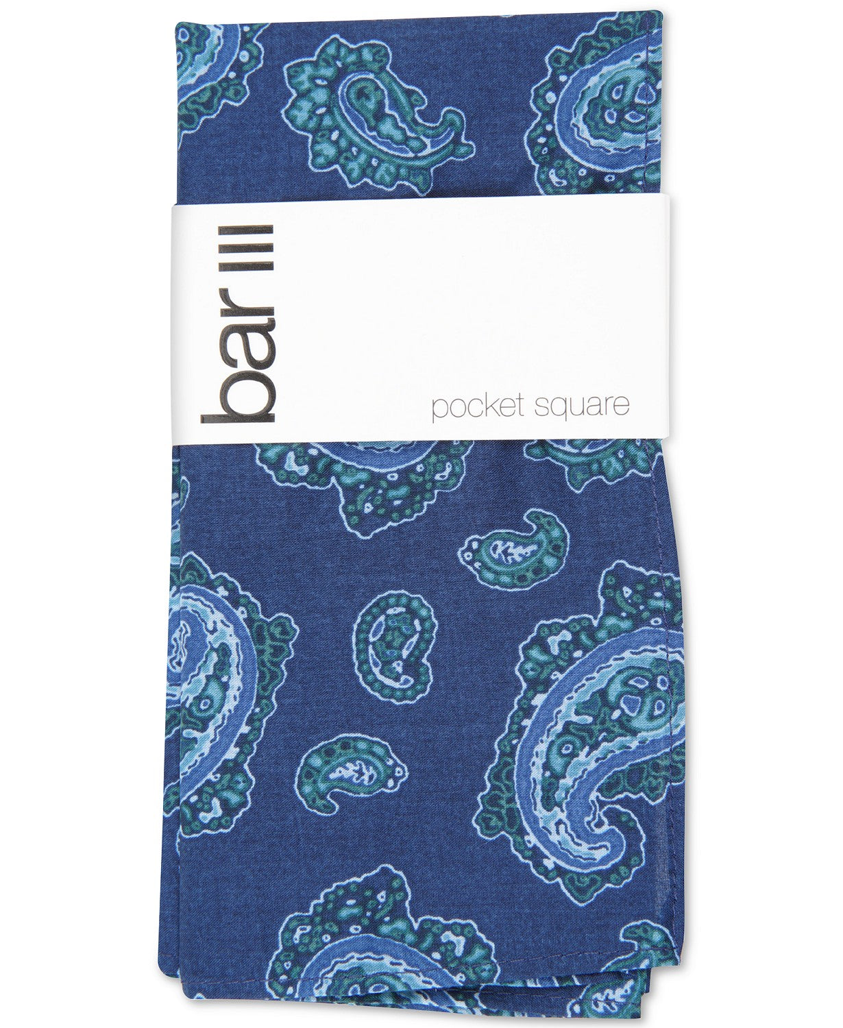 Lenço de bolso masculino Bar III Abstract Paisley azul marinho tamanho regular