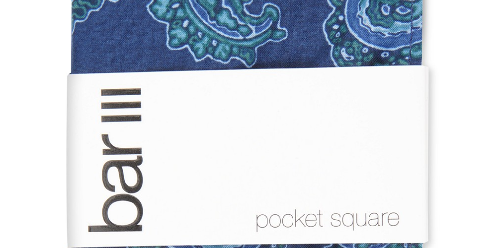 Lenço de bolso masculino Bar III Abstract Paisley azul marinho tamanho regular
