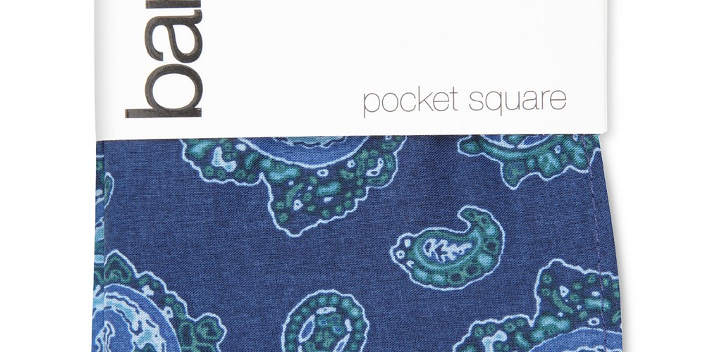 Lenço de bolso masculino Bar III Abstract Paisley azul marinho tamanho regular