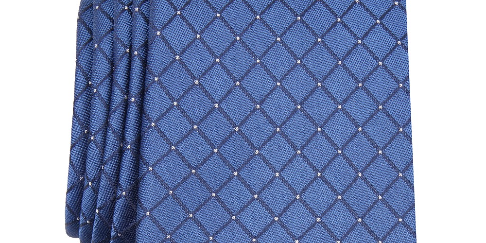 Gravata Alfani Slim Grid Masculina Azul Tamanho Regular