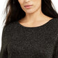 Suéter túnica feminino Alfani de malha brilhante, preto/dourado, tamanho grande