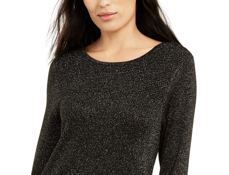 Suéter túnica feminino Alfani de malha brilhante, preto/dourado, tamanho G, extra grande