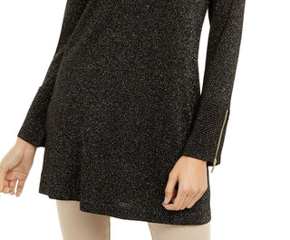 Suéter túnica feminino Alfani de malha brilhante, preto/dourado, tamanho G, extra grande