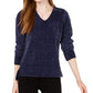 Suéter feminino Maison Jules em chenille com decote em V, azul, tamanho grande