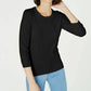 Suéter feminino Maison Jules com gola redonda e manga 3/4, preto, tamanho pequeno