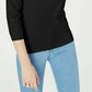 Suéter feminino Maison Jules com gola redonda e manga 3/4, preto, tamanho pequeno
