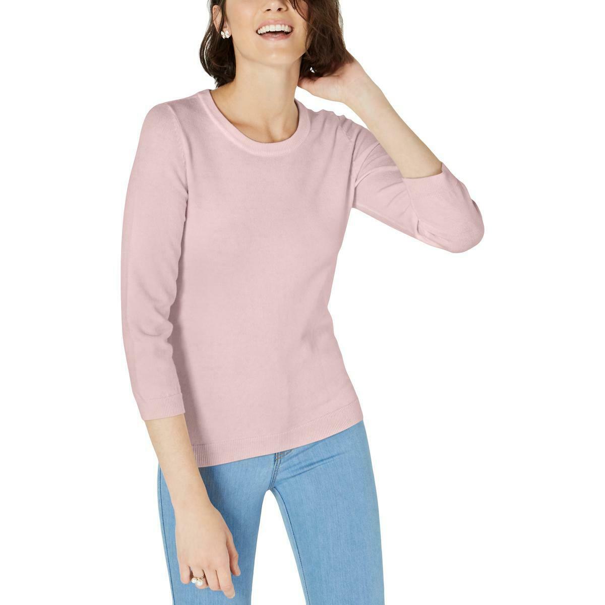 Suéter feminino Maison Jules com gola redonda e manga 3/4, rosa, tamanho extra pequeno