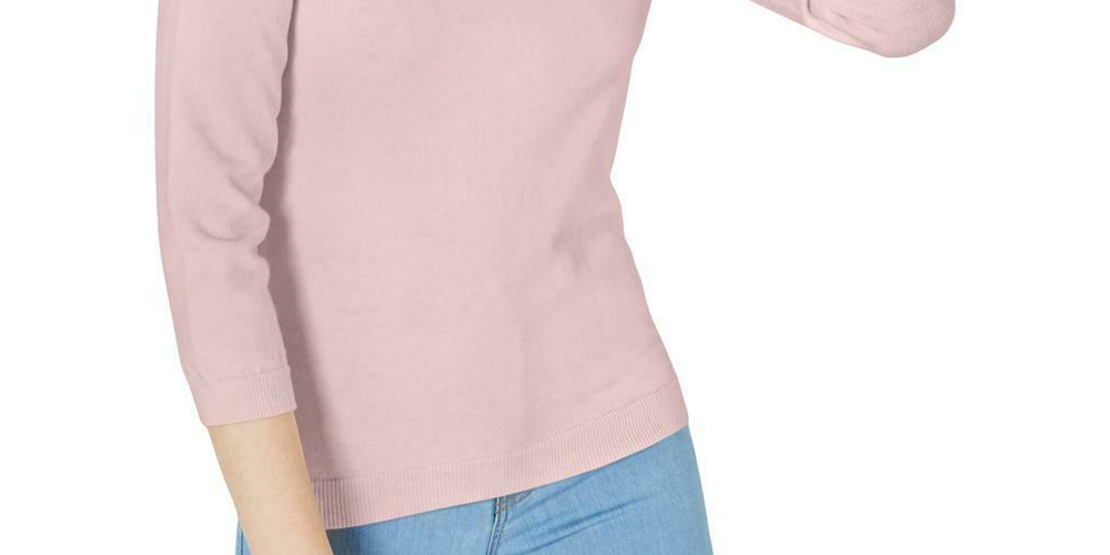 Suéter feminino Maison Jules com gola redonda e manga 3/4, rosa, tamanho extra pequeno