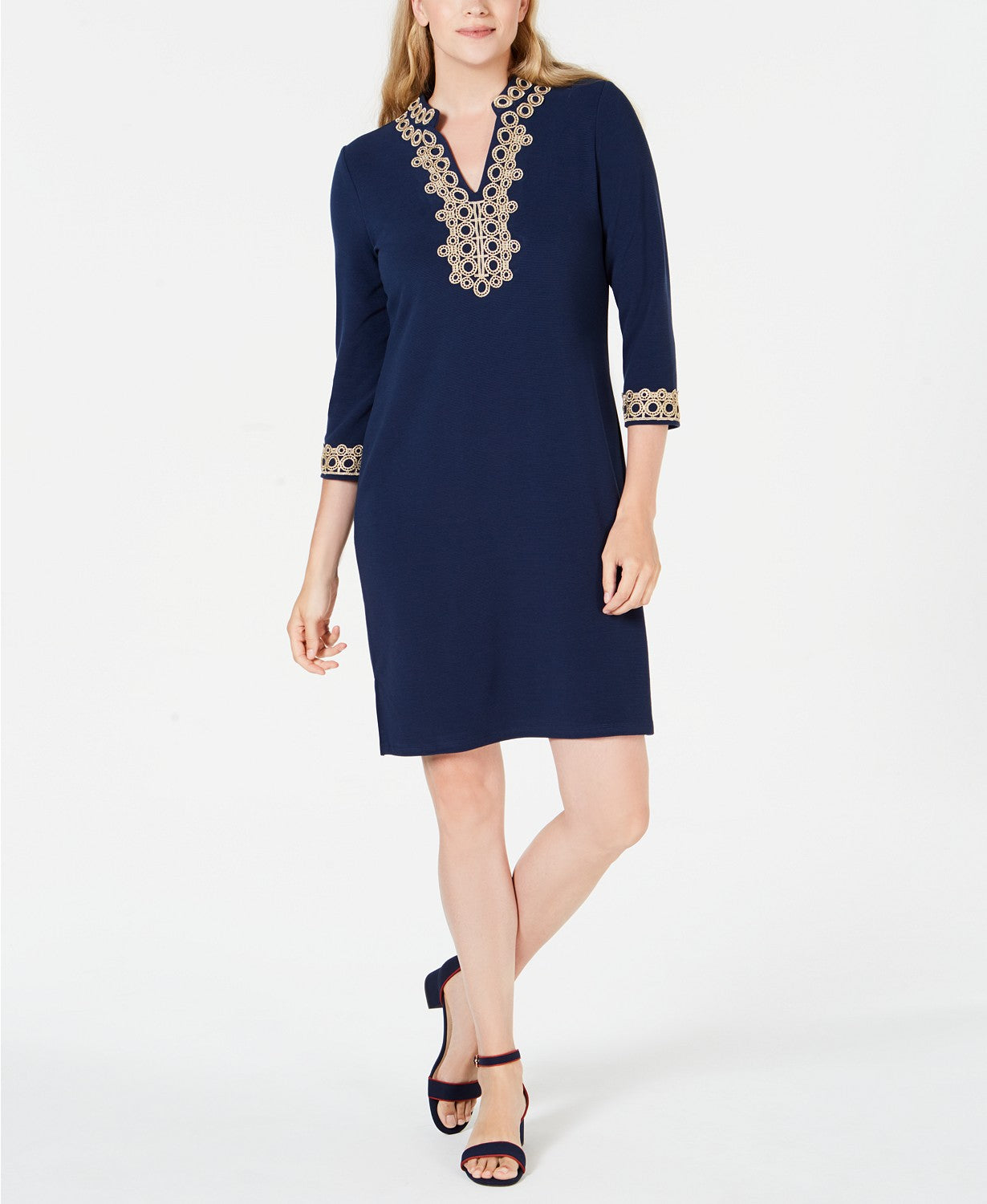 Vestido feminino Charter Club com acabamento trançado, azul, tamanho extra grande