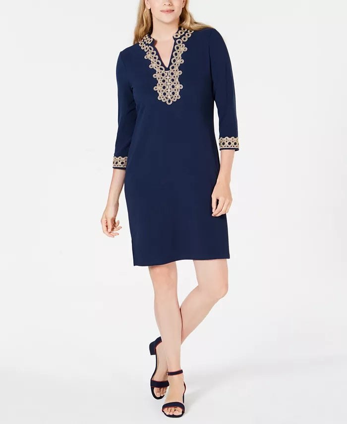 Vestido feminino Charter Club com acabamento trançado, azul, tamanho médio