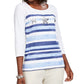 Blusa feminina Karen Scott listrada com lantejoulas e conchas, branca, tamanho pequeno