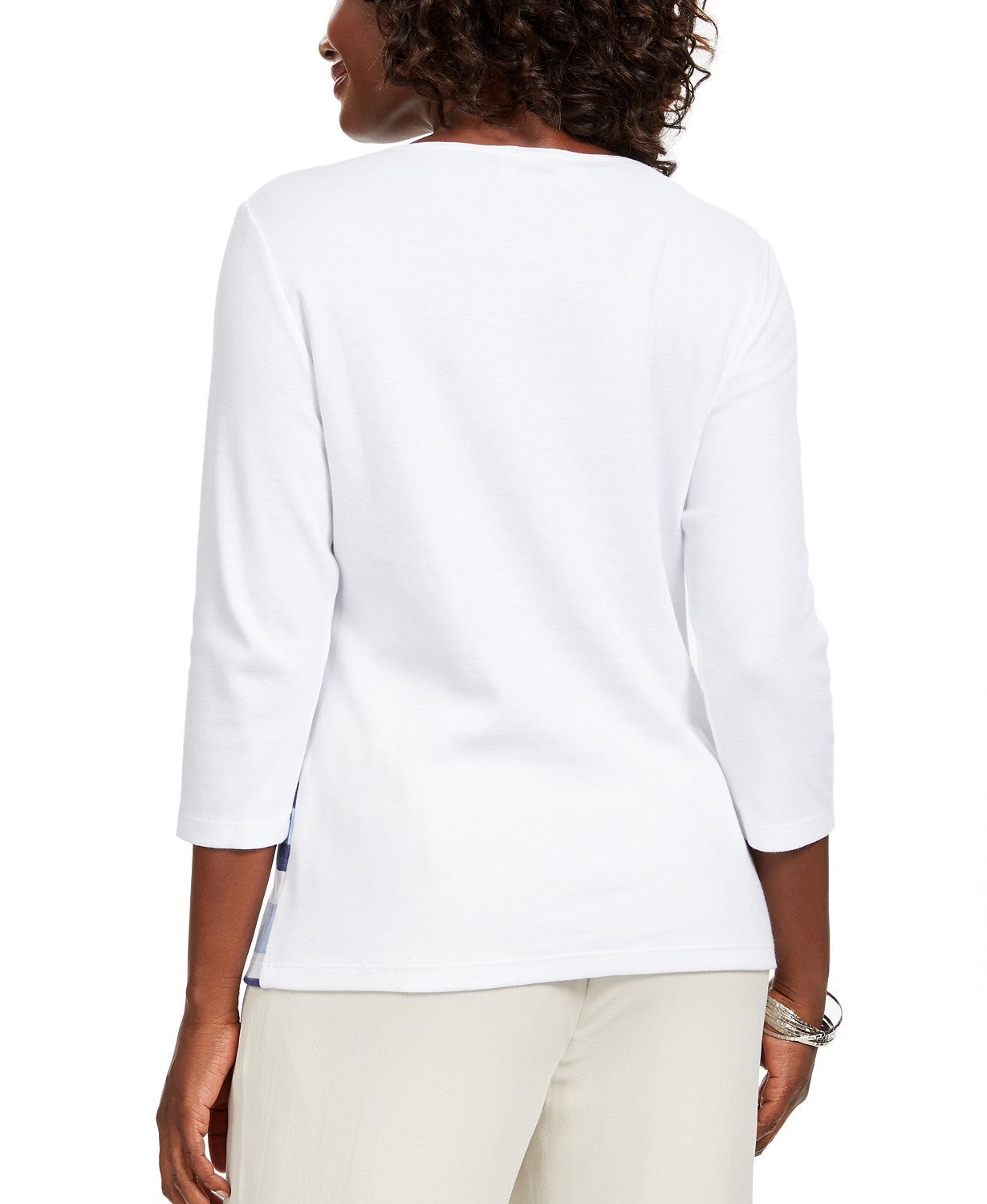 Blusa feminina Karen Scott listrada com lantejoulas e conchas, branca, tamanho pequeno