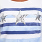 Blusa feminina Karen Scott listrada com lantejoulas e conchas, branca, tamanho pequeno