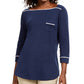 Camiseta feminina Karen Scott com acabamento em viés, azul, tamanho pequeno e pequeno