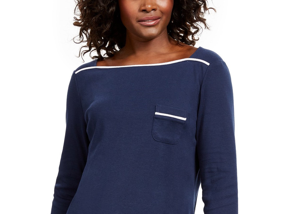 Camiseta feminina Karen Scott com acabamento em viés, azul, tamanho pequeno e pequeno