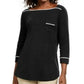 Camiseta feminina Karen Scott Petite com acabamento em viés, preta, tamanho Petit