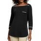 Camiseta feminina Karen Scott com acabamento em viés, preta, tamanho pequeno a pequeno