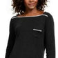 Camiseta feminina Karen Scott com acabamento em viés, preta, tamanho pequeno a pequeno