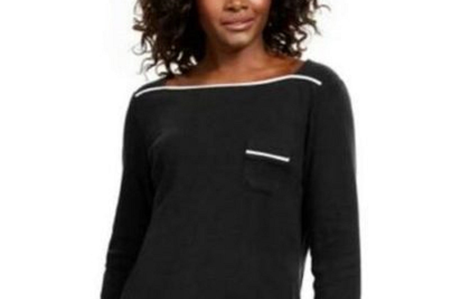 Camiseta feminina Karen Scott com acabamento em viés, preta, tamanho pequeno a pequeno