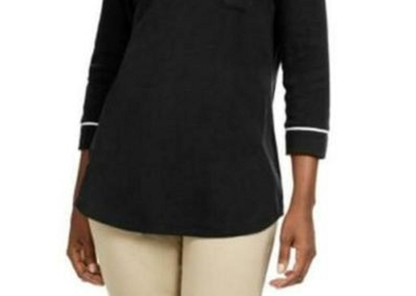 Camiseta feminina Karen Scott com acabamento em viés, preta, tamanho pequeno a pequeno