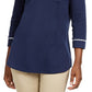 Camiseta feminina Karen Scott Petite Piping-Trim, azul-marinho, tamanho médio